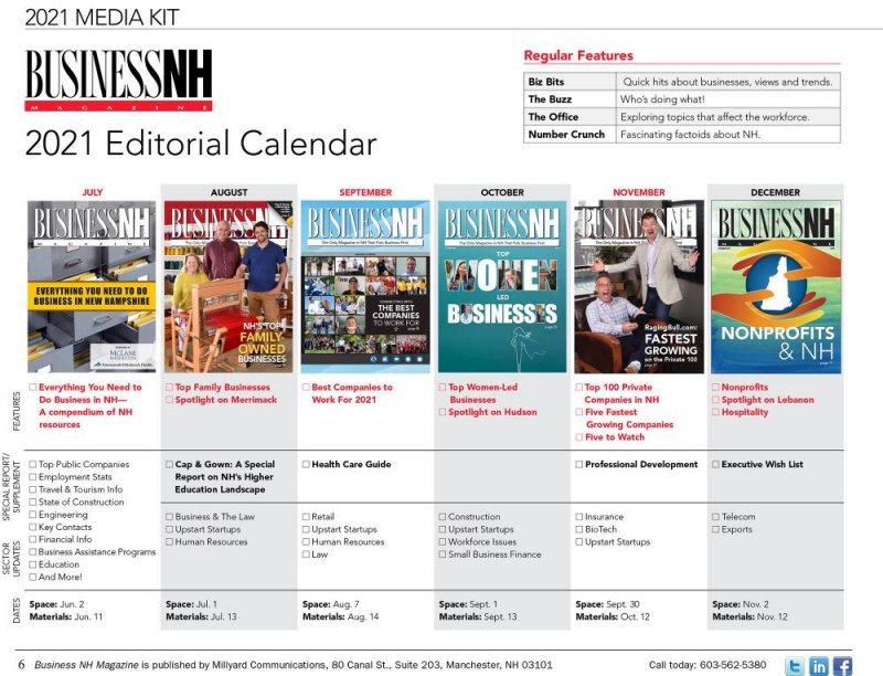 Business NH Magazine Editorial Calendar Business NH Magazine Editorial Calendar