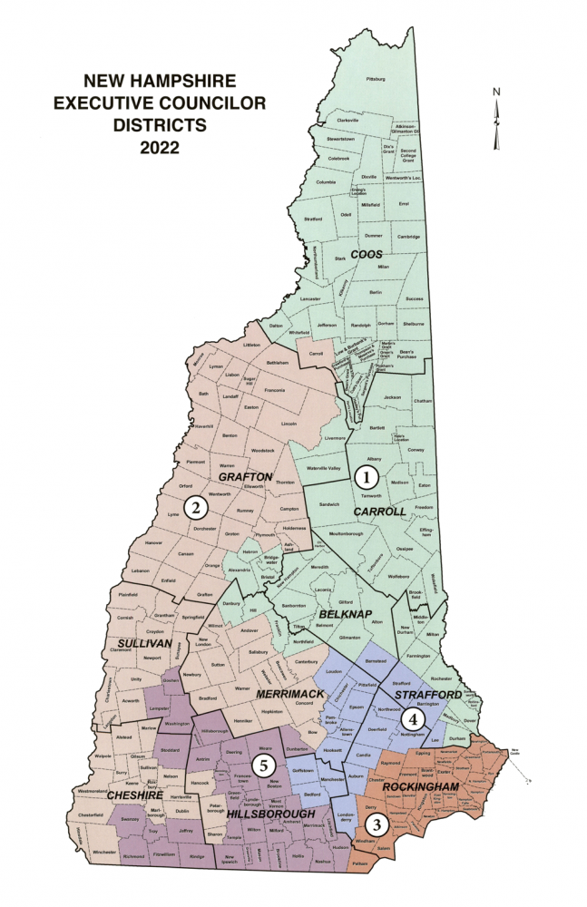 NH electoral map of executive counsil districts
