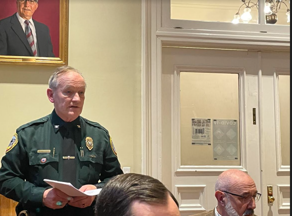Col. Kevin Jordan of the Department of Fish and Game, testifies Tuesday at the governor's budget hearing.