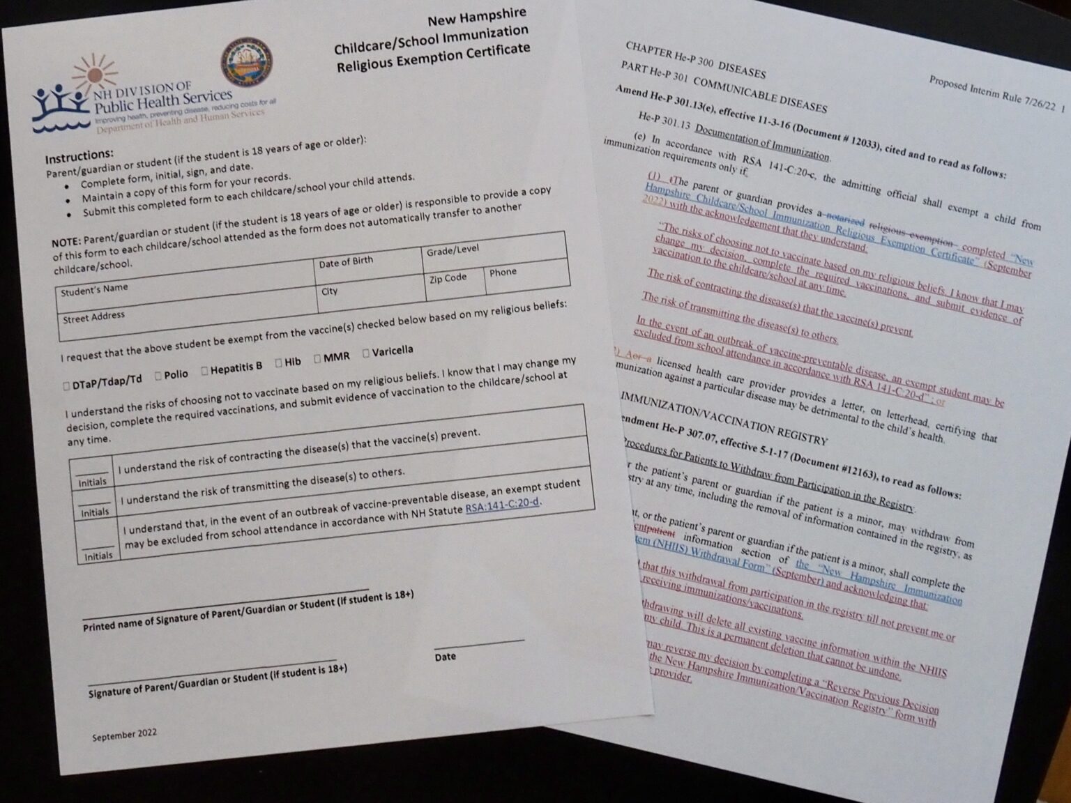 Pushback on Proposed Changes to Vaccine Form 